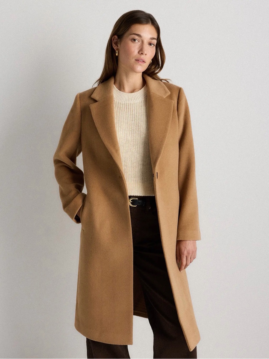 Quince Nwot Italian Wool Classic Single Breasted Coat In Caramel Size Small